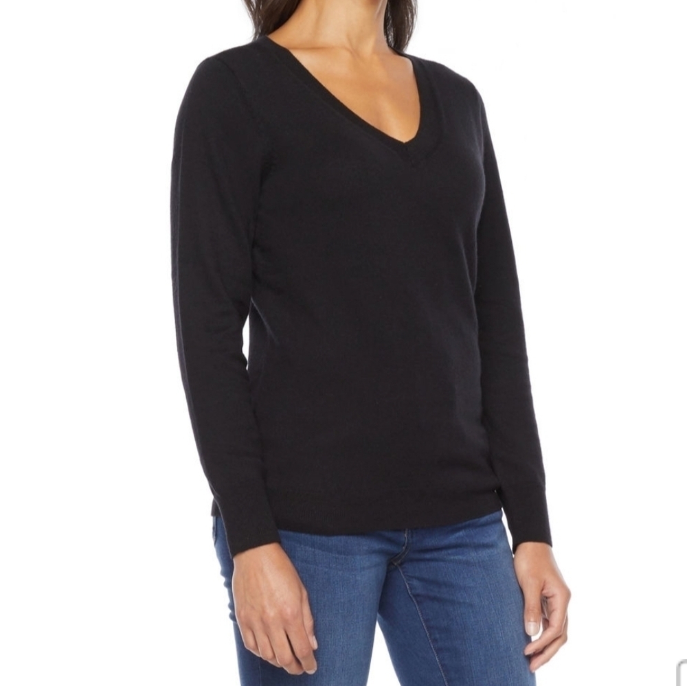 Worthington Black V Neckline Long Sleeve Pullover Sweater Top Size Women XS NEW